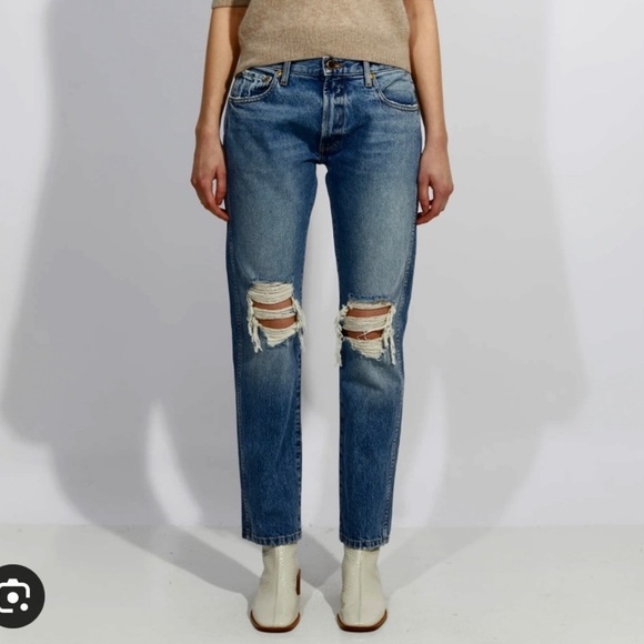KHAITE Denim - Khaite Kyle Straight Leg Distressed Dark Wash Jeans Size 28